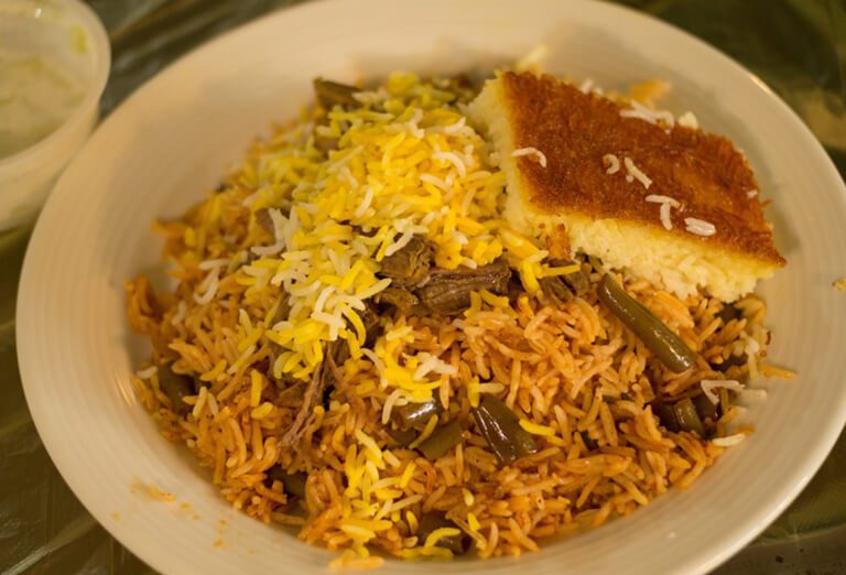 Loobia Polo with Tahdig, a Top Iranian Foods to Try While Visiting Iran